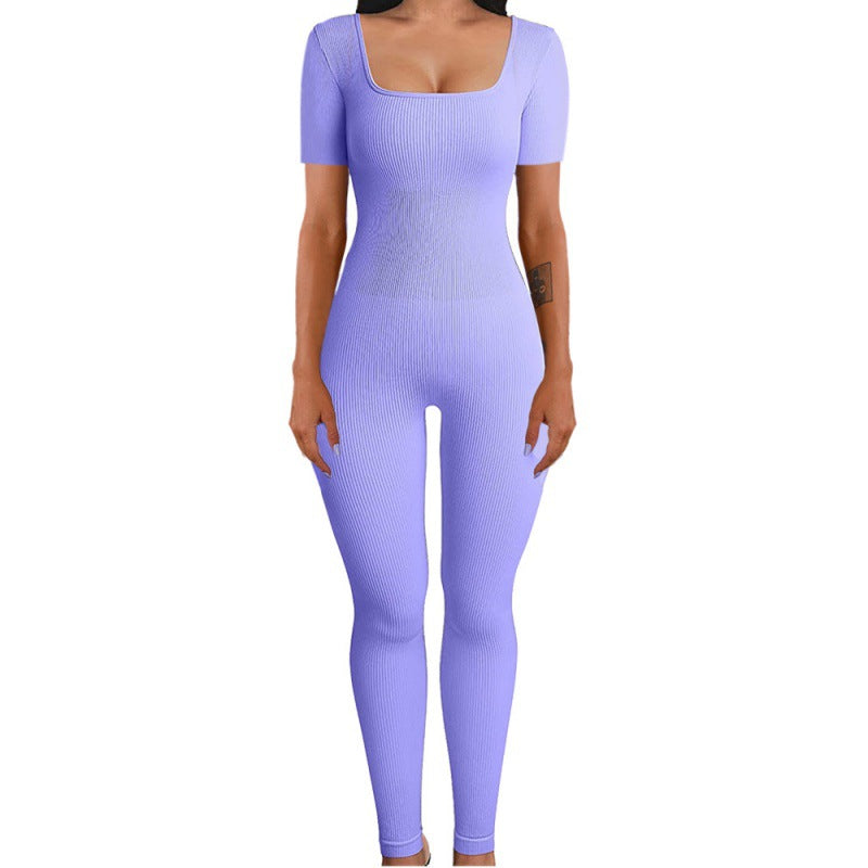 Women's square sollar hip-lifting slim jumpsuit