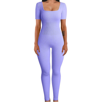 Women's square sollar hip-lifting slim jumpsuit