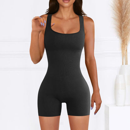 Women's square sollar hip-lifting slim jumpsuit