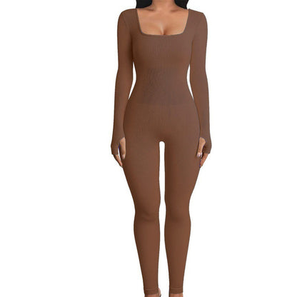 Women's square sollar hip-lifting slim jumpsuit
