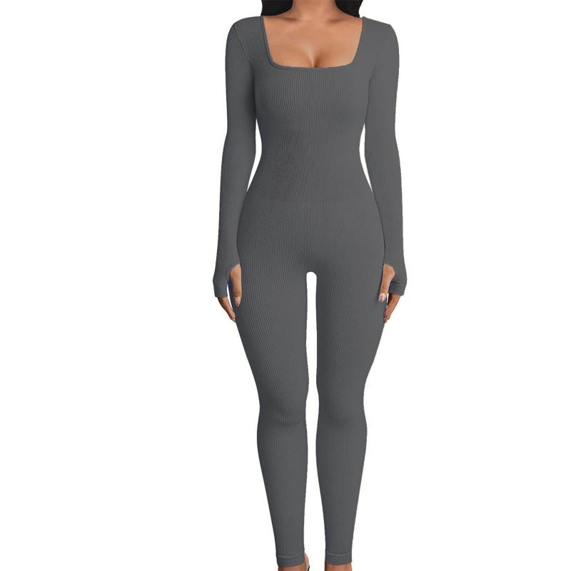 Women's square sollar hip-lifting slim jumpsuit