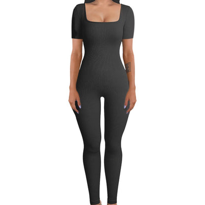 Women's square sollar hip-lifting slim jumpsuit