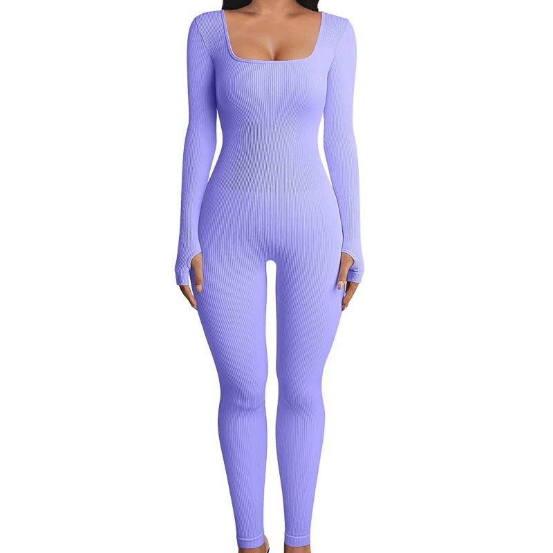 Women's square sollar hip-lifting slim jumpsuit