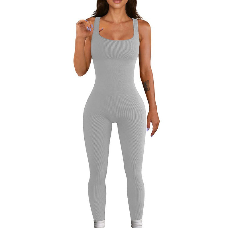 Women's square sollar hip-lifting slim jumpsuit