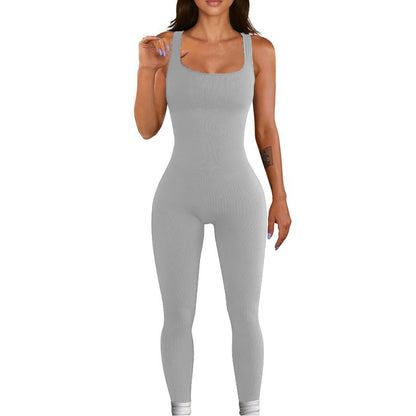 Women's square sollar hip-lifting slim jumpsuit
