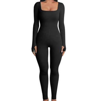 Women's square sollar hip-lifting slim jumpsuit