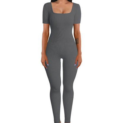 Women's square sollar hip-lifting slim jumpsuit