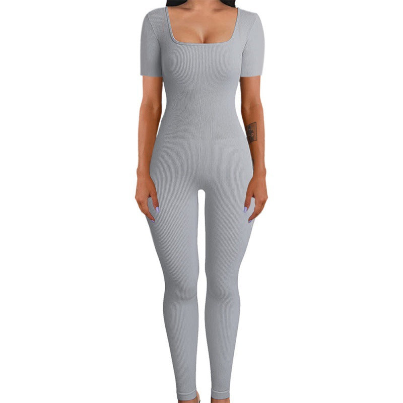 Women's square sollar hip-lifting slim jumpsuit