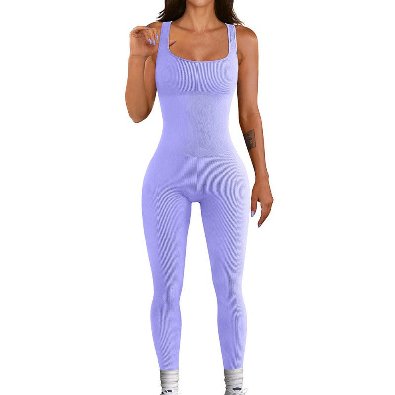 Women's square sollar hip-lifting slim jumpsuit