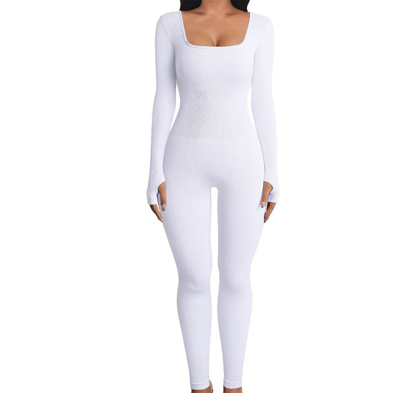 Women's square sollar hip-lifting slim jumpsuit