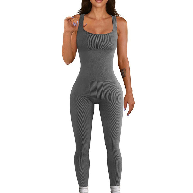 Women's square sollar hip-lifting slim jumpsuit