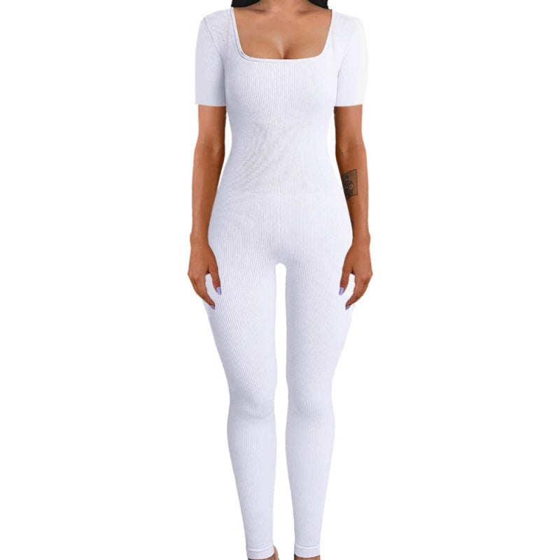 Women's square sollar hip-lifting slim jumpsuit