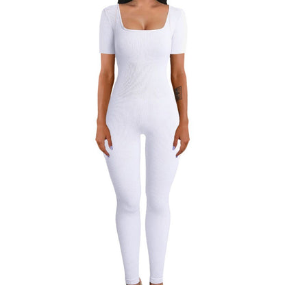 Women's square sollar hip-lifting slim jumpsuit