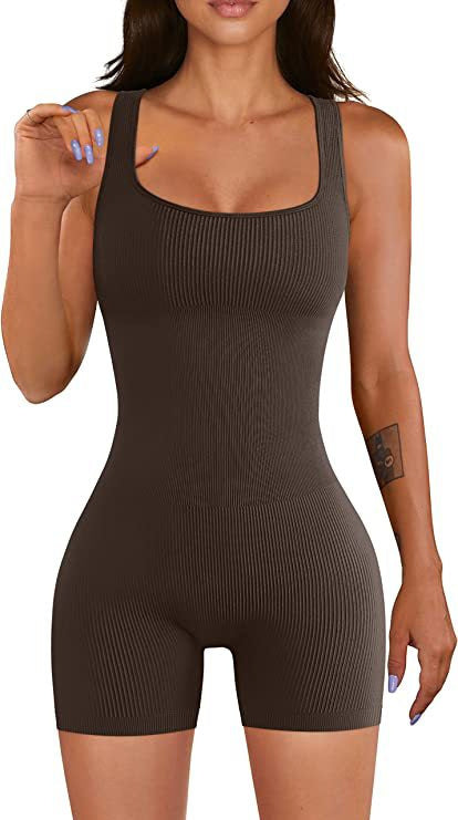 Women's square sollar hip-lifting slim jumpsuit