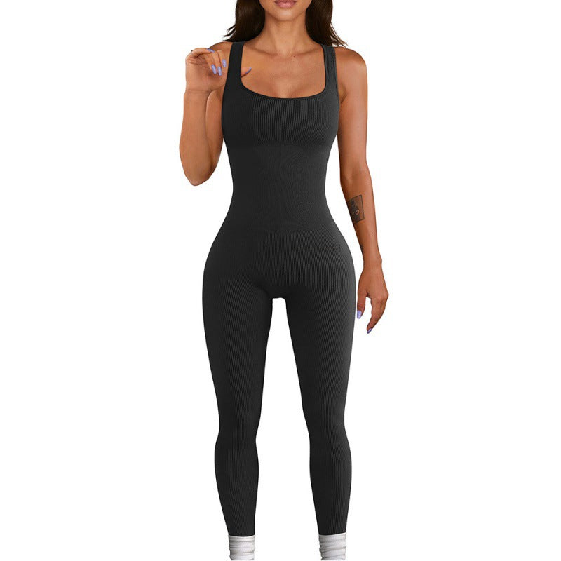 Women's square sollar hip-lifting slim jumpsuit