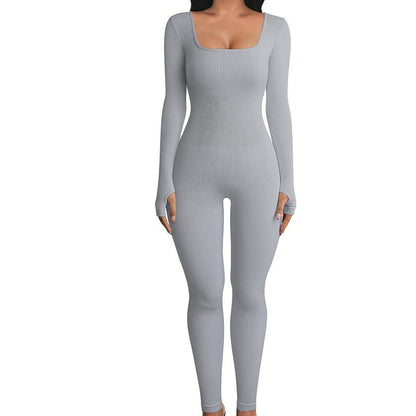 Women's square sollar hip-lifting slim jumpsuit