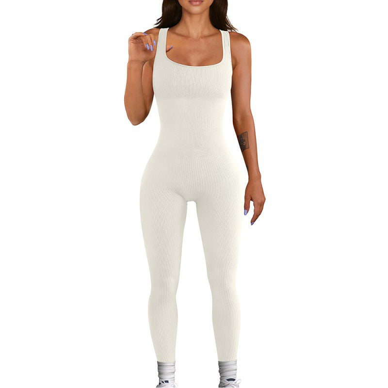 Women's square sollar hip-lifting slim jumpsuit