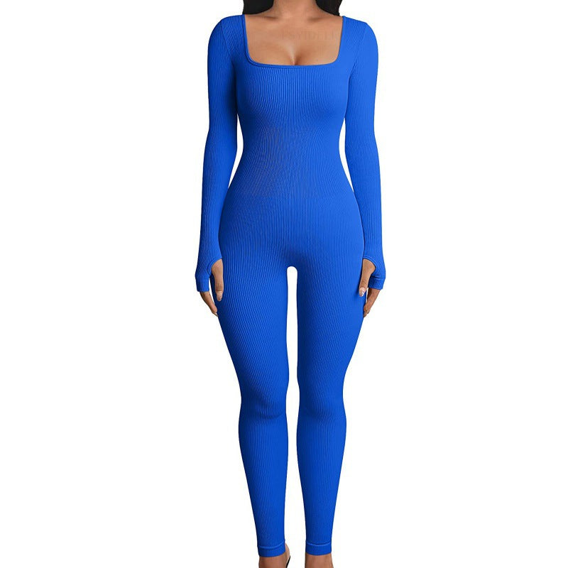 Women's square sollar hip-lifting slim jumpsuit