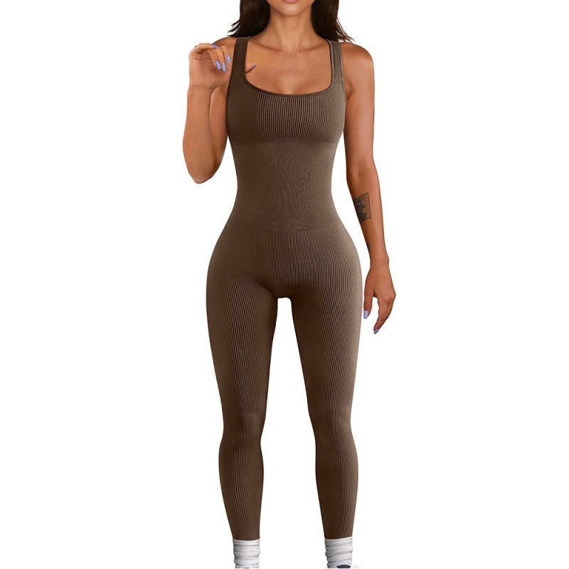 Women's square sollar hip-lifting slim jumpsuit