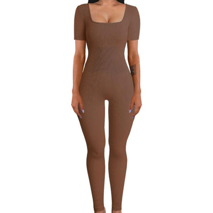 Women's square sollar hip-lifting slim jumpsuit