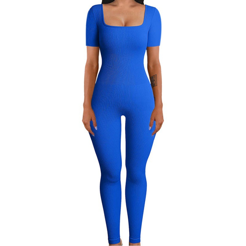 Women's square sollar hip-lifting slim jumpsuit